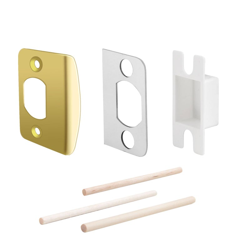 MOSECYOU Standard Strike Plates with Repair Kits, Door Latch Restorer Striker with Sub-Plates and Wood Dowels, Fix Aged Strike Opening (Gold, 1 Pack) - Image 1